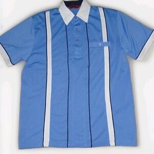 Gabicci Mens Vintage Style Retro Mod‎ Striped Knit Polo Shirt Blue White Small